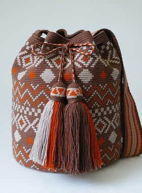 哥仑比亚wayuu部落手工编织包瓦尤包单股大号钱总米橘波纹菱形图