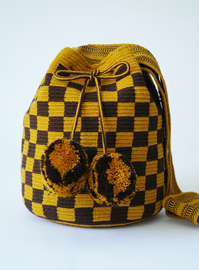 哥仑比亚WAYUU部落手工编织包瓦尤包双股大号黄黑驴格