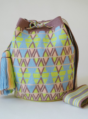 哥仑比亚WAYUU部落手工编织包瓦尤包单股大号豆沙果绿清新