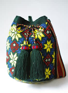 哥仑比亚WAYUU部落手工编织包瓦尤包单股大号荧光绿枫叶