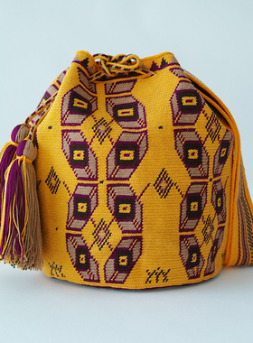 哥仑比亚WAYUU部落手工编织瓦尤包水桶包单股大号鸡蛋黄
