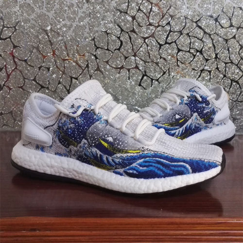 YEEZY椰子350白鞋diy定制日系风神奈川冲浪里浮世绘海浪改色彩绘