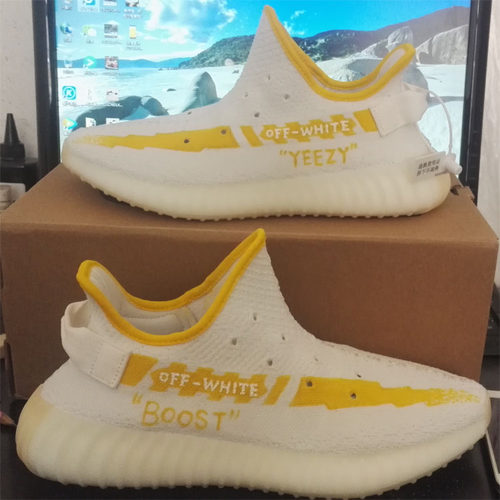 diy定制YEEZY椰子鞋改色off-white柠檬黄手绘运动鞋彩绘350v2涂鸦