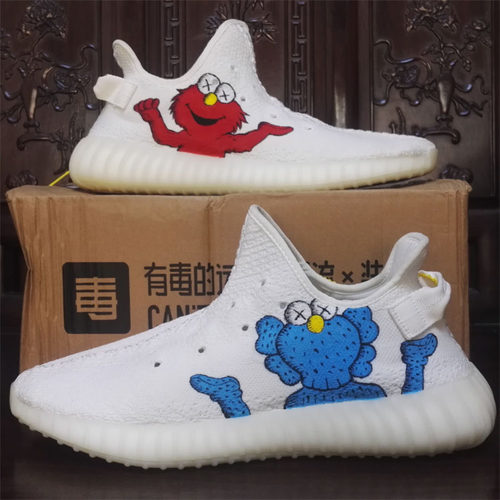 私人定制白YEEZY椰子球鞋350v2芝麻街KAWS涂鸦diy改鞋彩绘改色