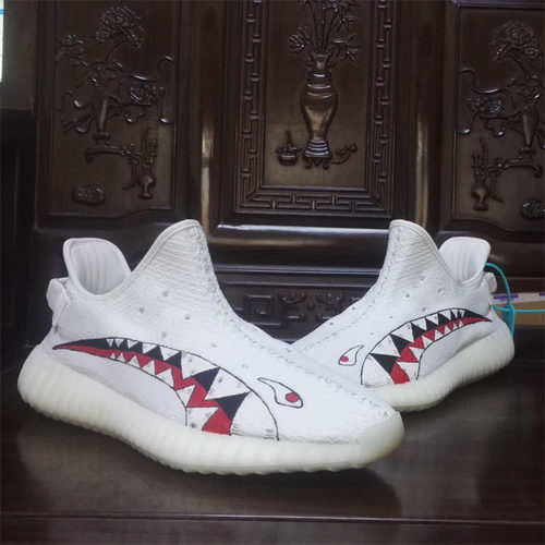 diy私人定制350yeezy白冰淇淋椰子鞋威少鲨鱼手绘aj1运动鞋涂鸦