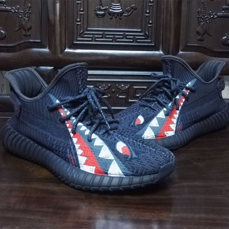 diy定制椰子鞋yeezy 350锯齿鲨鱼嘴手绘黑色满天星彩绘篮球运动鞋