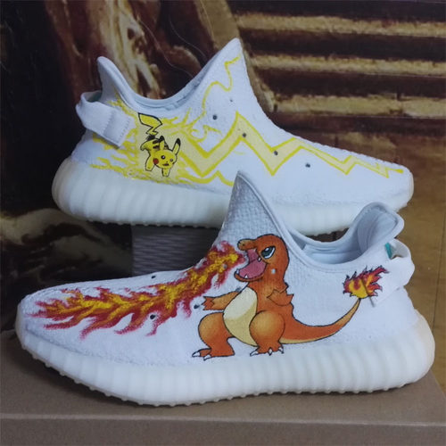 椰子球鞋YEEZY纯白手绘皮卡丘火龙彩绘350定制涂鸦diy手工改色