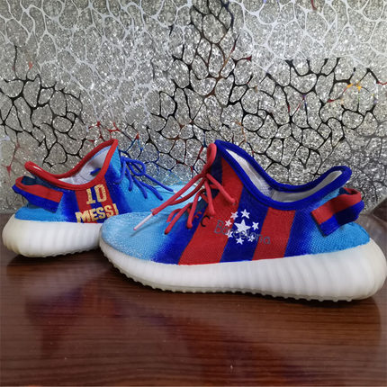 定制球鞋手绘yeezy椰子鞋350v2改色涂鸦FCB巴萨梅西diy渐变彩绘