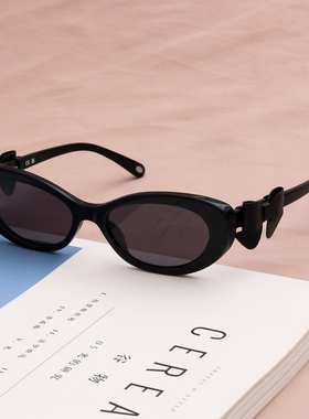 高 辛芷蕾同款蝴蝶结镜腿墨镜女高级感方圆脸猫眼太阳镜防紫外线