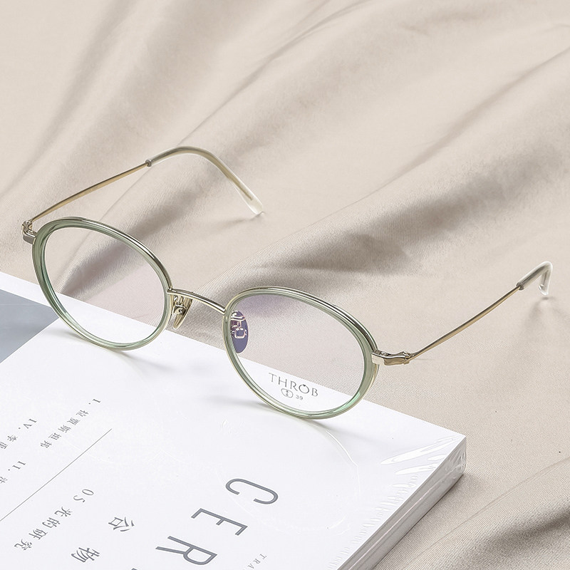 原版高智感日本眼镜框女纯钛椭圆小框网红眼镜架高度近视散光超轻