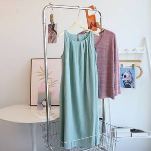 巨美小众长款连衣裙无袖吊带裙宽松腰孕妇裙海边度假仙女裙子夏季