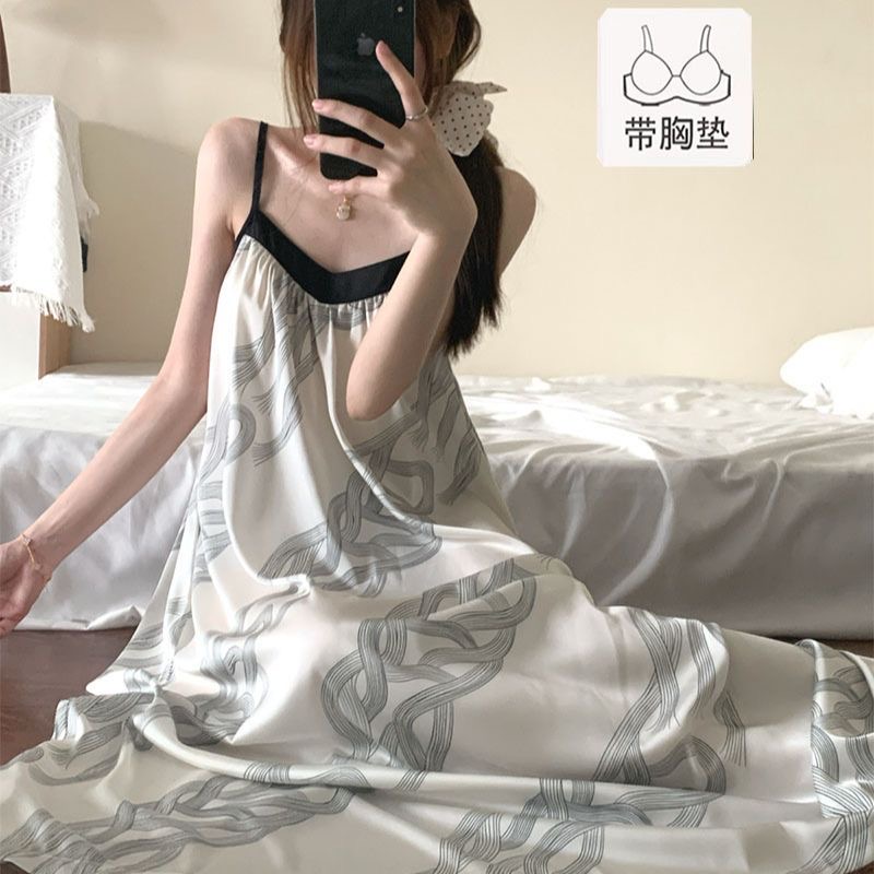 带胸垫法式慵懒吊带裙性感睡衣裙