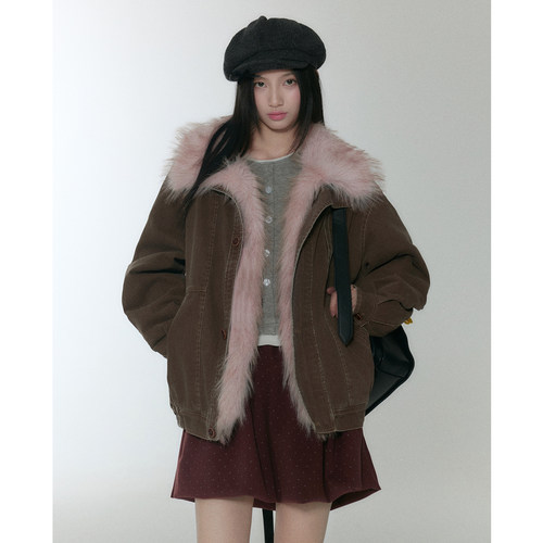 今日艺术家棕色牛仔毛领派克服