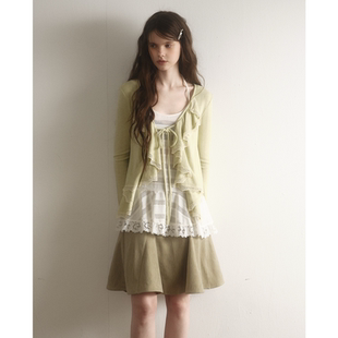 今日艺术家原创森系绿色蕾丝吊带叠穿针织开衫鱼尾半裙套装