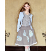 今日艺术家原创2024春秋水蓝色拼接钉珠小外套手绘印花半裙套装