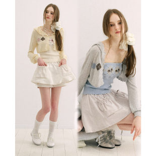 今日艺术家原创黄蓝色学院风兰精天丝菱格小马连帽针织开衫 抹胸