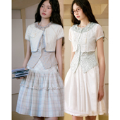 今日艺术家原创2025春夏淡黄绿色假两件波点格纹上衣衬衫