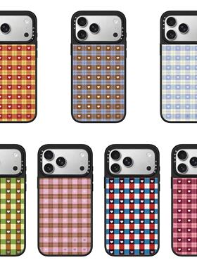 CASE联名爱心格纹适用17promax手机壳iPhone16pro苹果15plus镜面MagSafe磁吸14p可爱C家13甜酷12复古11高级感