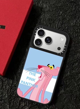 CASE联名蓝底英文粉红豹适用17promax手机壳iPhone16pro苹果15plusMagSafe磁吸14p镜面C家13可爱12潮流11简约