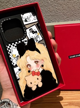 CASE联名黑衣抱kt少女适用17promax手机壳iPhone16pro苹果15plusMagSafe磁吸14p镜面C家13潮流12INS风11可爱
