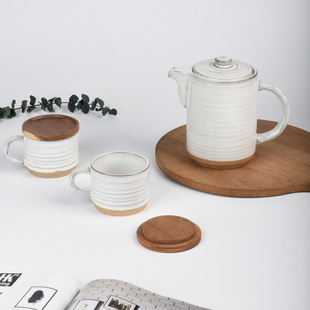 跨境陶瓷咖啡杯套装欧式创意窑变办公室高颜值带木盖陶瓷杯子牛奶