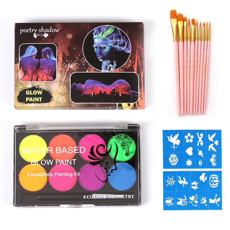 新款8色荧光水溶性人体彩绘 舞台化妆彩妆颜料球迷节日脸彩