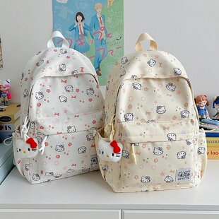 可爱印花猫咪双肩包女星星可爱小清新背包高中大学生书包初中女孩
