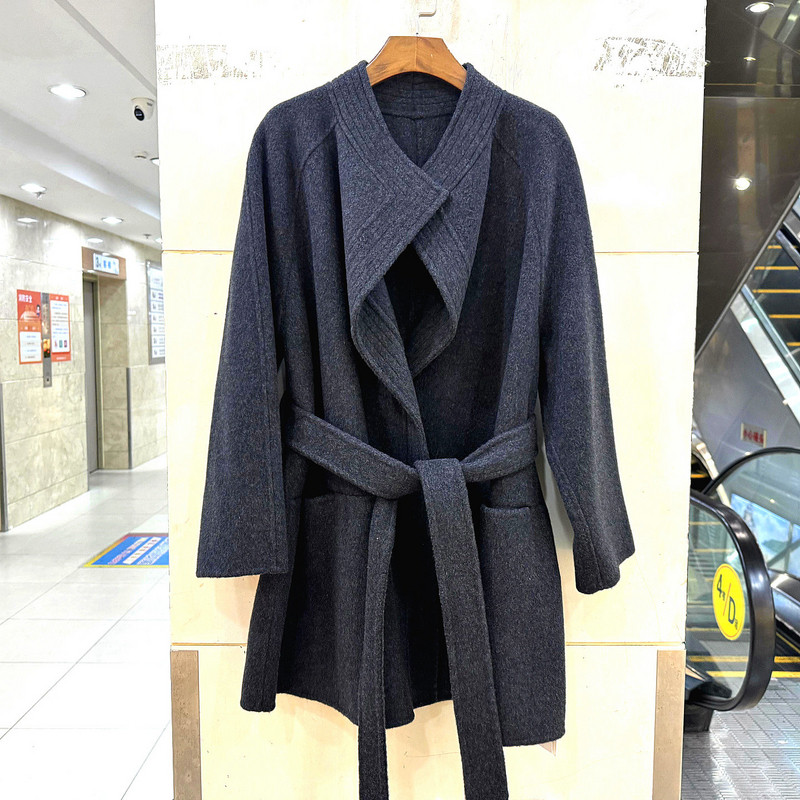 JM-556 时尚翻领系带收腰无扣洋气小个中长双面羊绒呢大衣欧货冬,女装/女士精品,毛呢外套,淘宝优惠券,粉丝福利购,淘宝优惠卷