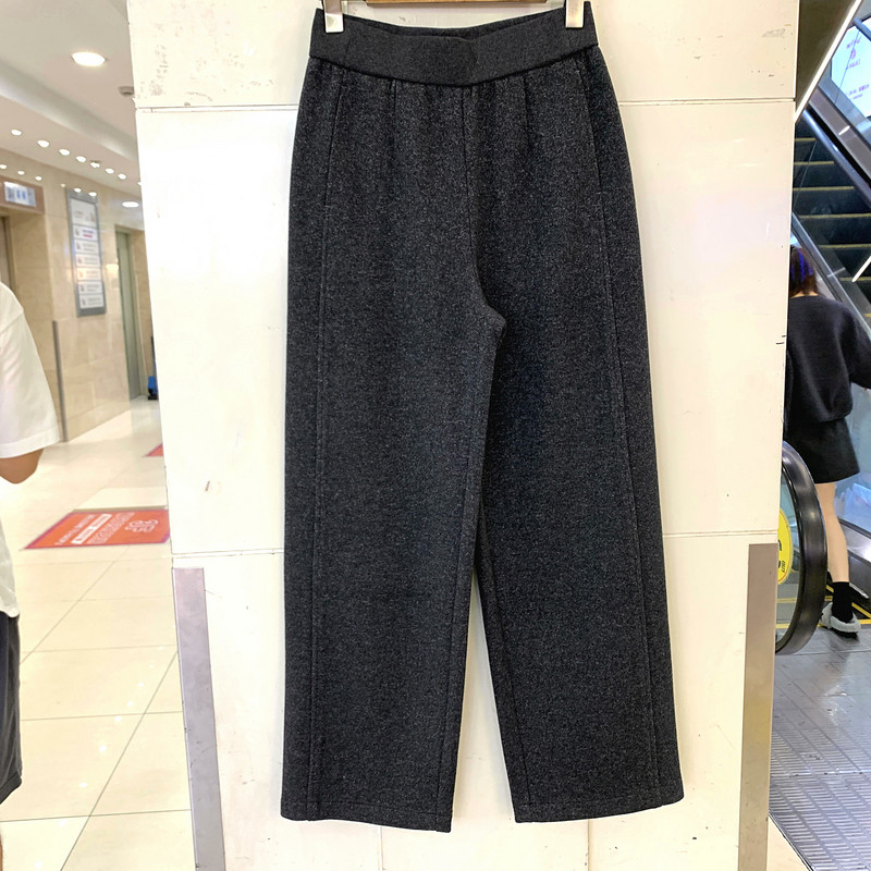 美丽明珠6863秋冬2025时尚宽边松紧腰绵羊毛休闲裤宽腿直筒裤长裤