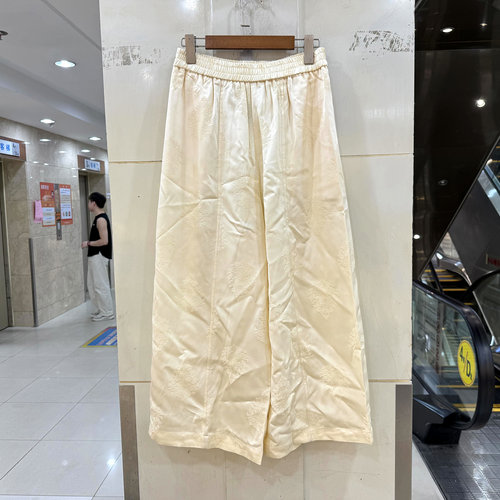 双燕鸿运9571 时尚松紧腰复古烫金提花国风仿香云纱阔腿裤女裤秋