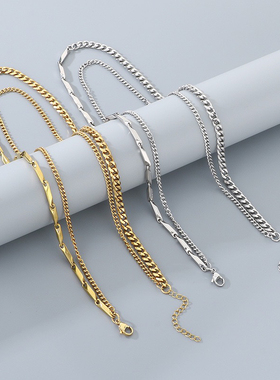 Men gold chains necklace 2 layers hiphop stainless steel rap