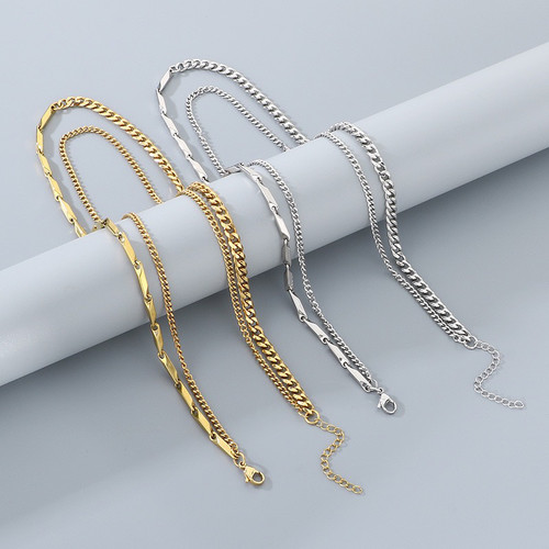 Men gold chains necklace 2 layers hiphop stainless steel rap