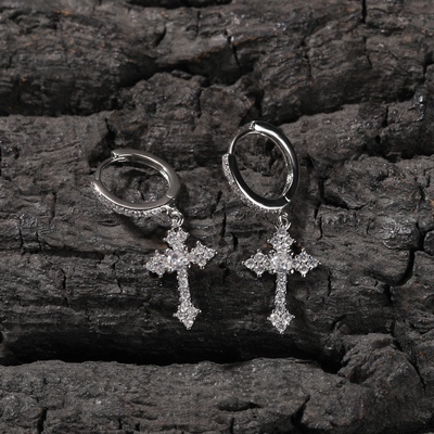 men earrings fashion gold silver women cross pendant earring