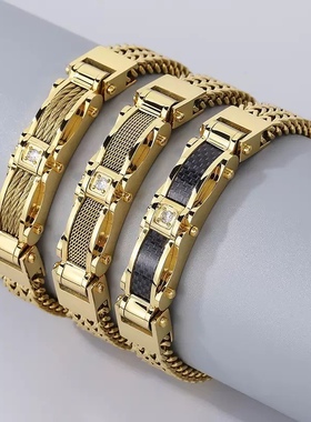golden bracelet for men hiphop punk rock fashion rapper2025