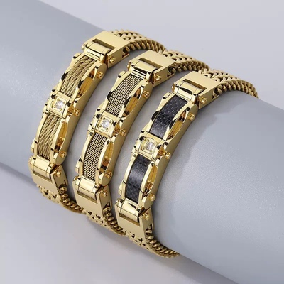 golden bracelet for men hiphop punk rock fashion rapper2025