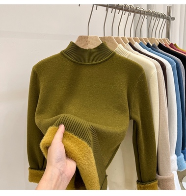 mock turtleneck women winter top sweater velvet green tops