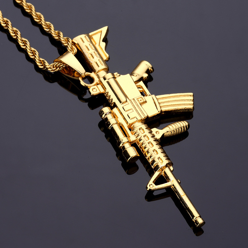 fashion HIPHOP Sniper rifle gold chain men gun necklace long