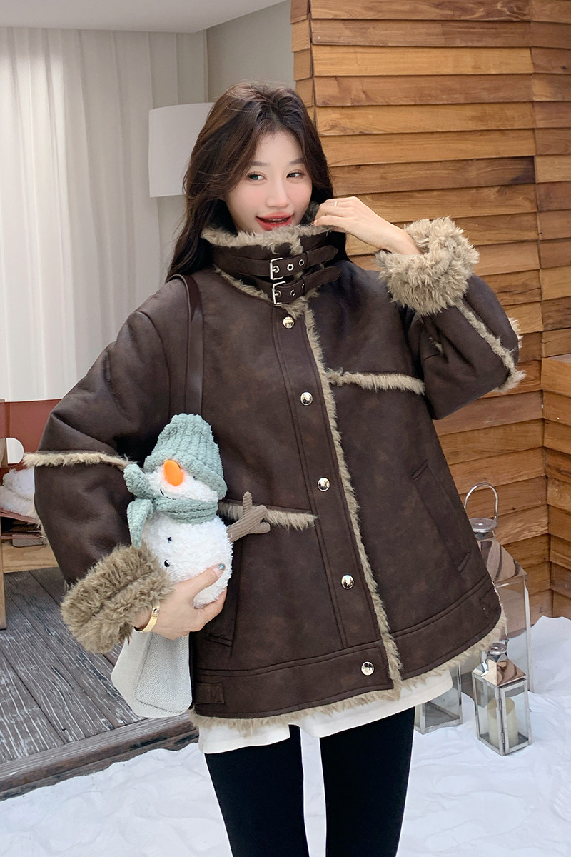 新品！出货中！美拉德风皮毛一体外套2B196-6093-P195控278,女装短外套,2B196