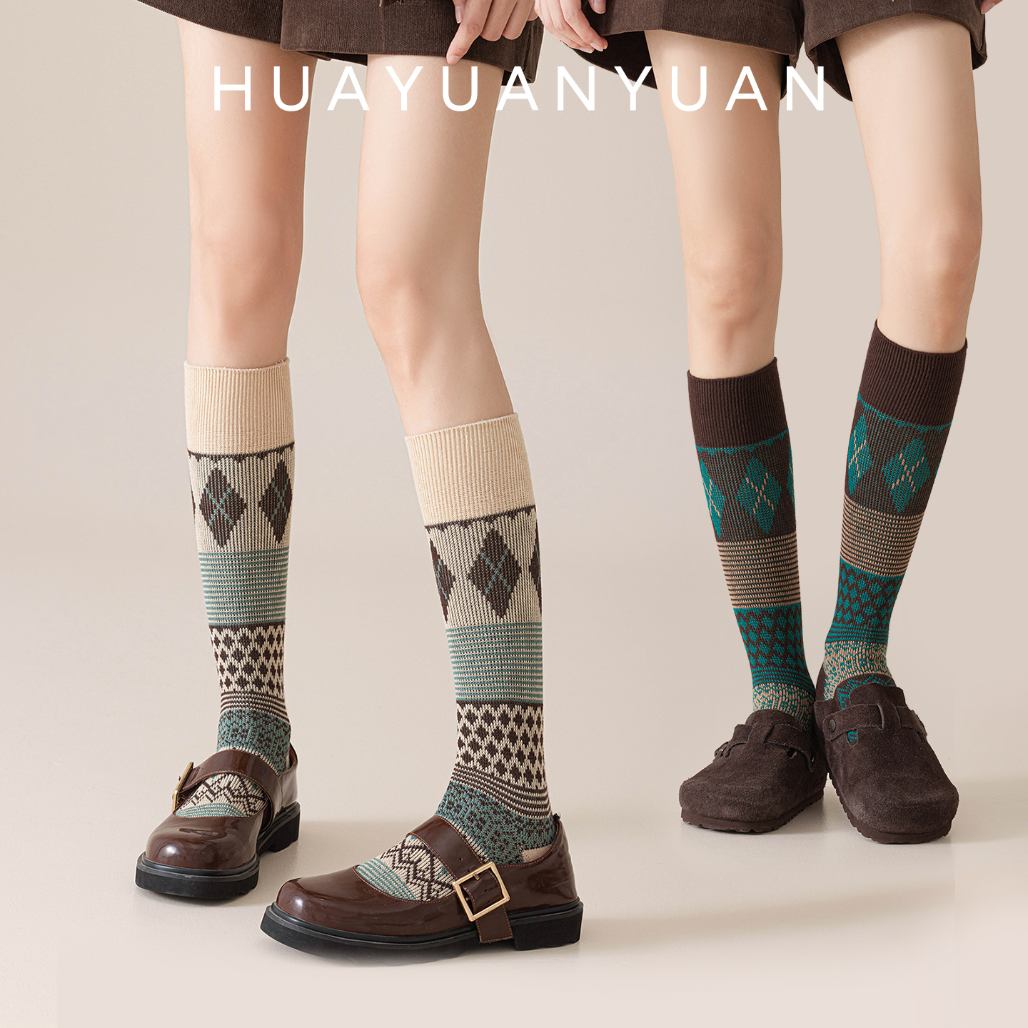 秋冬双针保暖显瘦无骨长筒袜子女