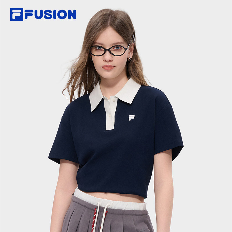 FILA FUSION斐乐潮牌女子针织短袖POLO衫2026夏新款宽松撞色上衣