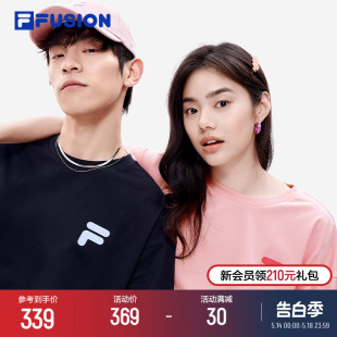 FILA T恤夏季 纯棉宽松情侣上衣男女 FUSION斐乐潮牌多彩运动短袖