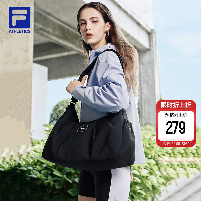 挎包|FILA 斐乐官方女包黑色大容量时尚健身运动单肩斜挎包随行