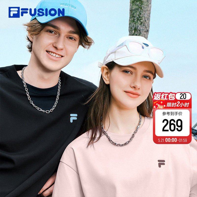 FILA FUSION斐乐潮牌运动短袖T恤宽松休闲情侣凉感上衣男