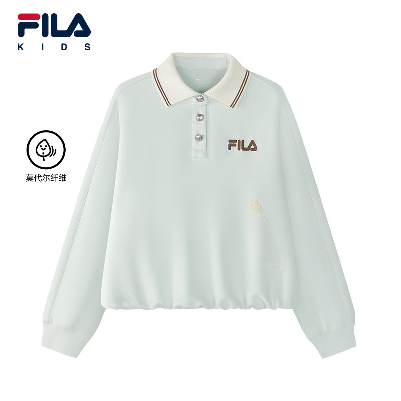 FILA KIDS斐乐童装女大童卫衣2026春季新款儿童舒适翻领套头上衣