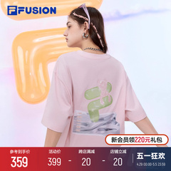 FILA FUSION斐乐潮牌情侣款针织短袖T男2024夏新款多彩纯棉T恤女