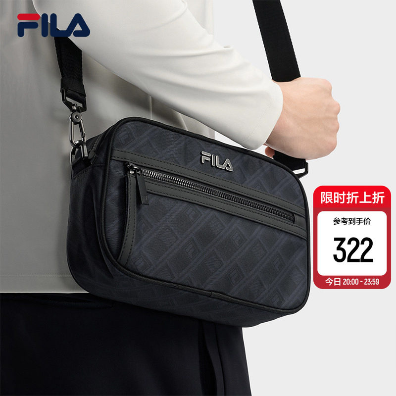 黑武士|FILA 斐乐官方男老花挎包新款时尚休闲单肩包斜挎包随身