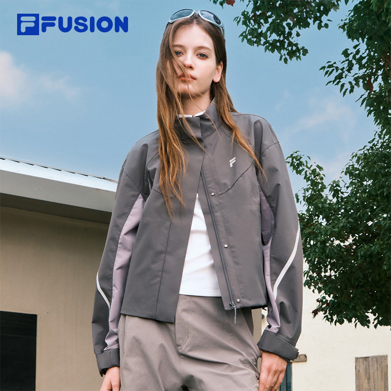 FILA FUSION斐乐潮牌梭织外套女2026春新款拼色宽松防
