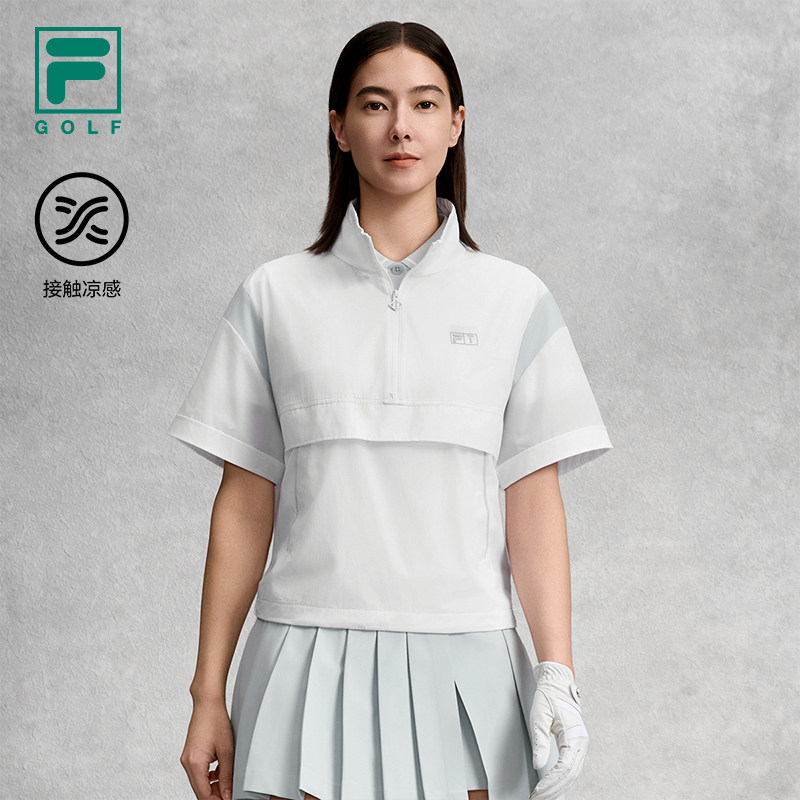 FILA斐乐女子梭织短袖衫2026夏季新款高尔夫运动上衣舒适凉感
