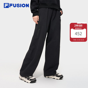 FUSION斐乐潮牌梭织长裤 休闲宽松直筒裤 女2025冬季 时尚 新款 FILA