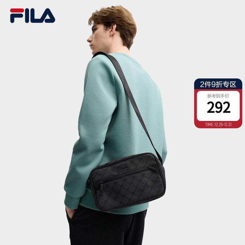 黑武士|FILA 斐乐官方男包挎包休闲老花蛮印单肩包斜挎包随身包